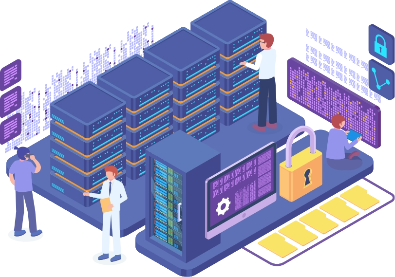 Ilustración original de personas y seguridad digital